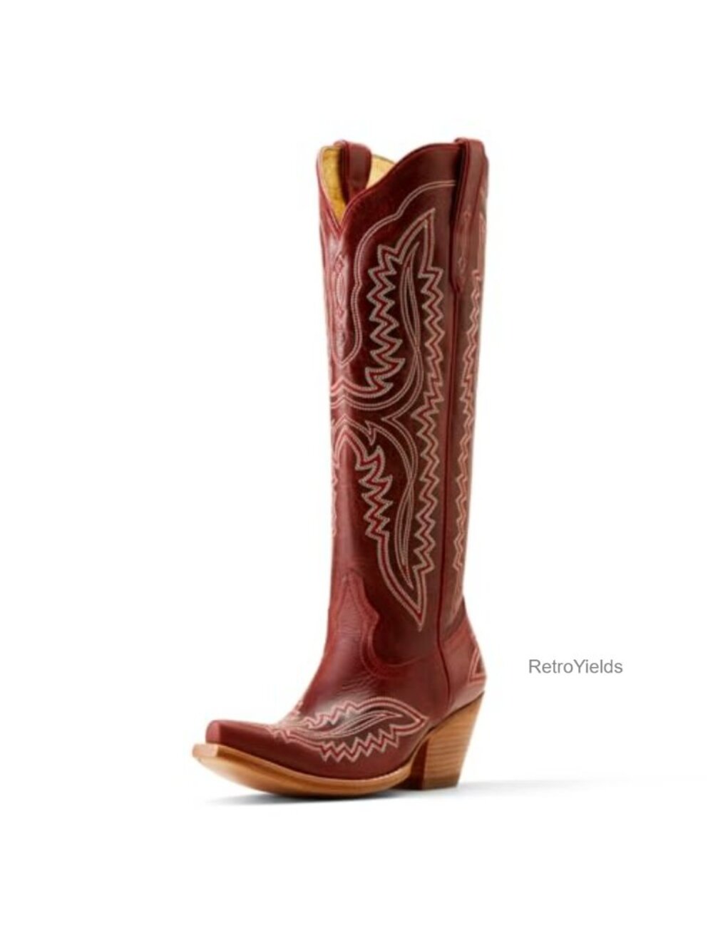 Full-Grain Leather Western Cowboy Boots Square Toe Block Heel 2.5 Inch